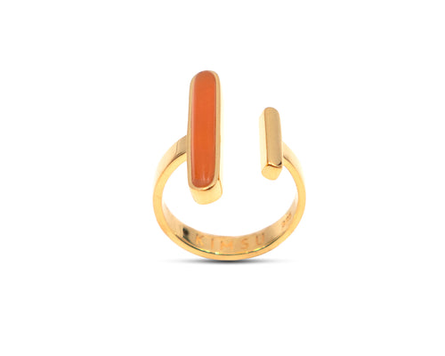 Open Ring Gold with Orange Agate